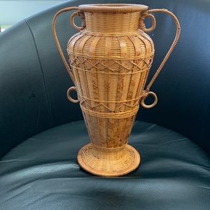 Vintage Woven Rattan Wicker Vase Decor 12” tall